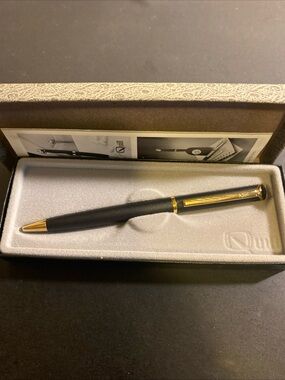 Quill Ballpoint Pen, Black With Gold Trim, Black